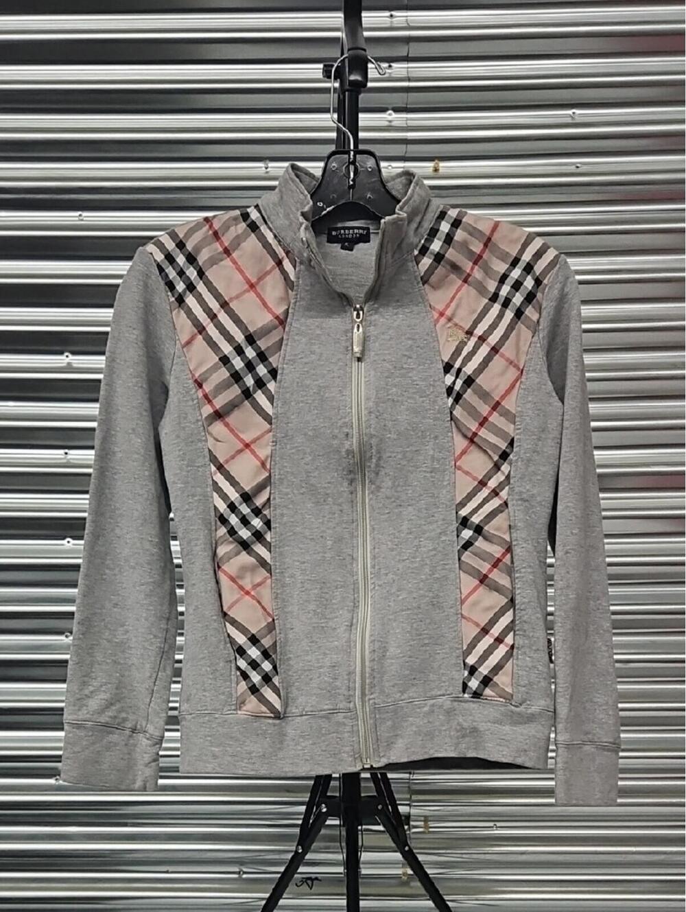 Burberry Gray Bomber Jacket with Classic Check Panels